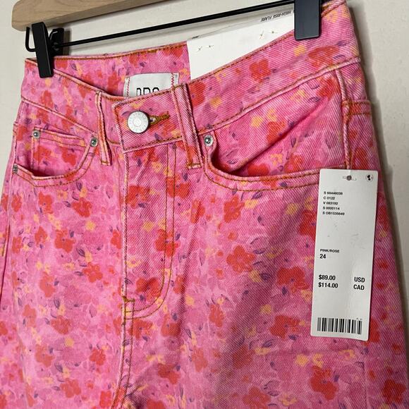 NEW BDG Urban Outfitters High-Rise Flare Denim in Pink/Rose Floral NWT - Size 24 - Picture 6 of 10